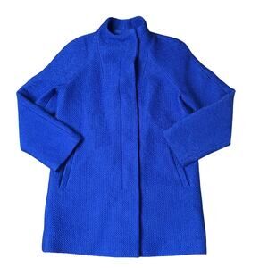 Talbots Petite Womens Mock Neck Shearling Wool Trench Coat Royal Blue 2P
